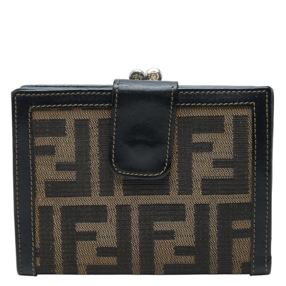 Fendi Zucca Pattern Bi-fold Wallet, Clasp Closure, 2251 Brown Canvas Leather ...
